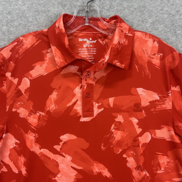 Birdie Bound Polo Shirt Mens Small Red Orange Abstract Golf Performance Active - Picture 2 of 7